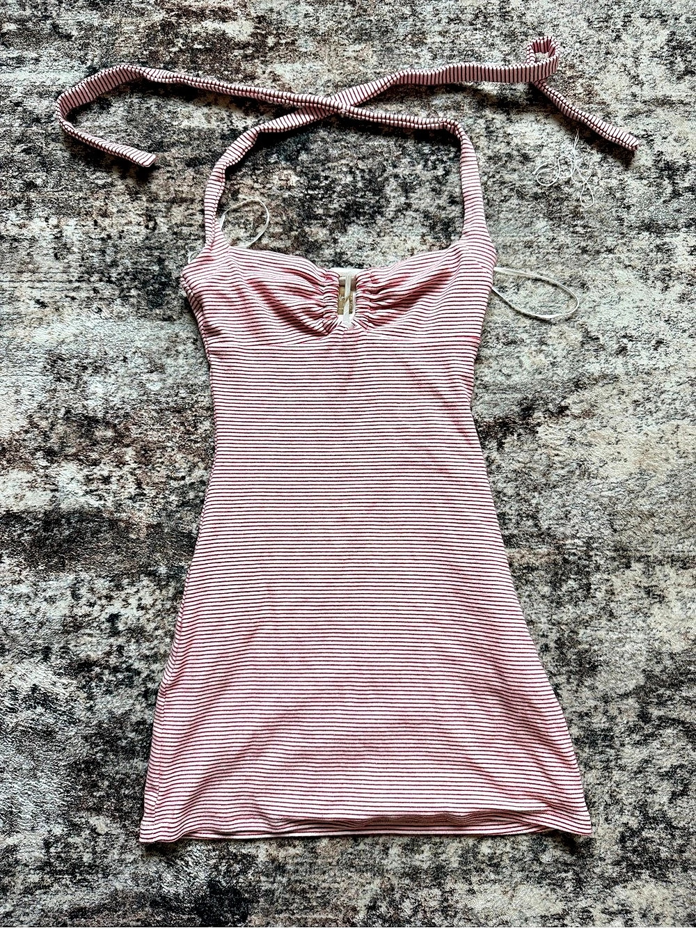 Striped Halter Mini Dress in Red & White Size Medium